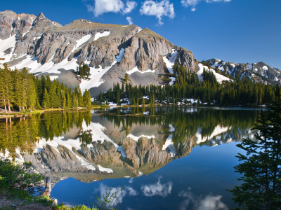 озеро, отражение, деревья, горы