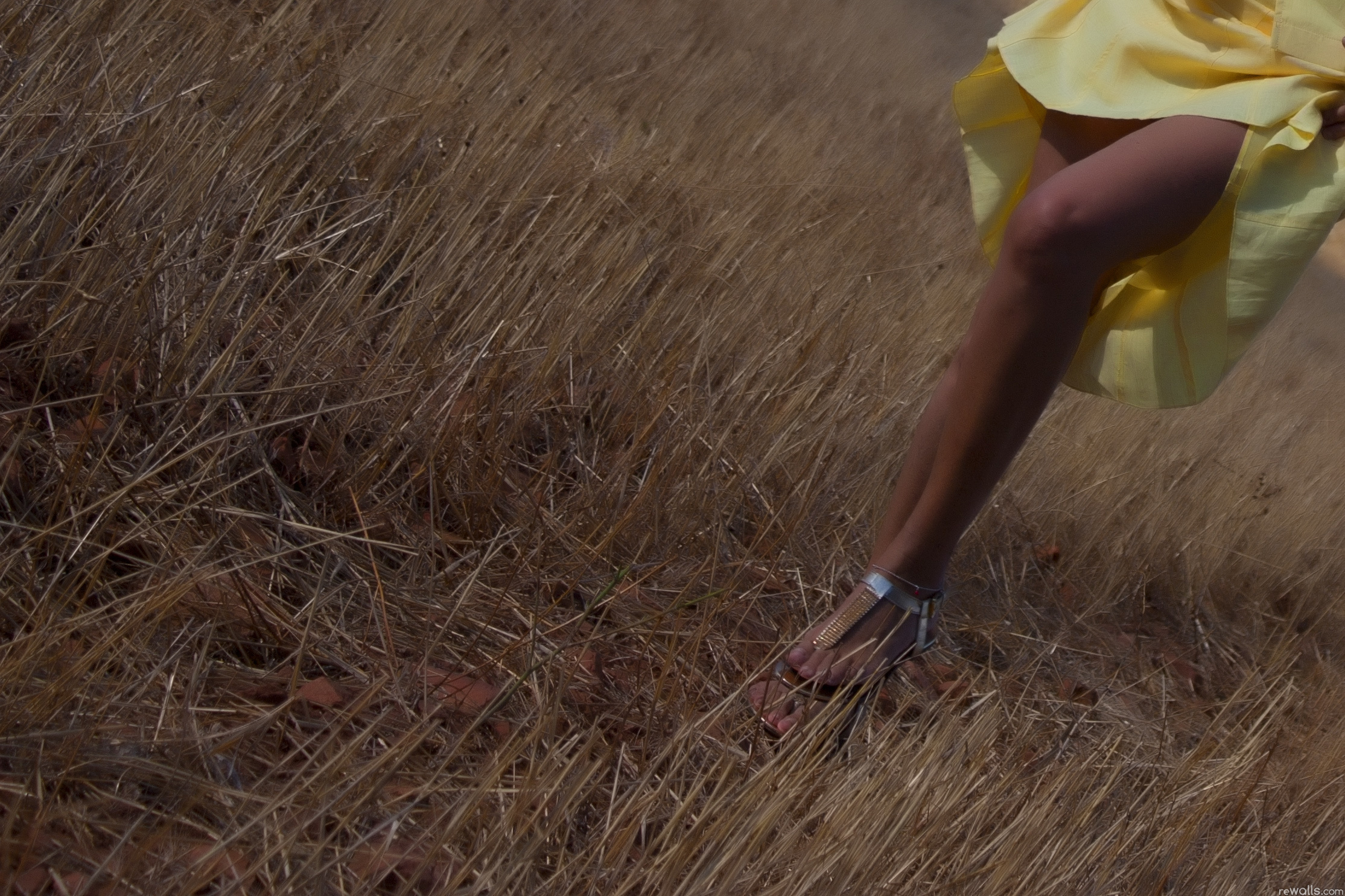 Девка задрала ногу на пшеничном поле показав влагалище