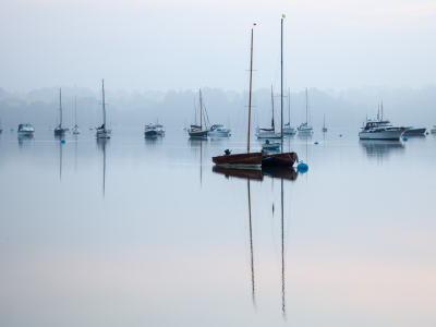 утро, лодки, туман, озеро, тишина, покой