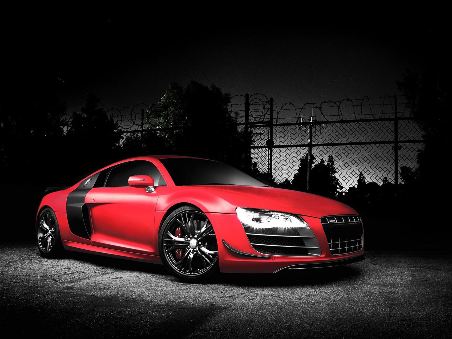 Обои колеса, night, красный, red, ночь, спортивный автомобиль, Audi R8,  черный, sports car, wheels, Audi R8 GT, black на рабочий стол