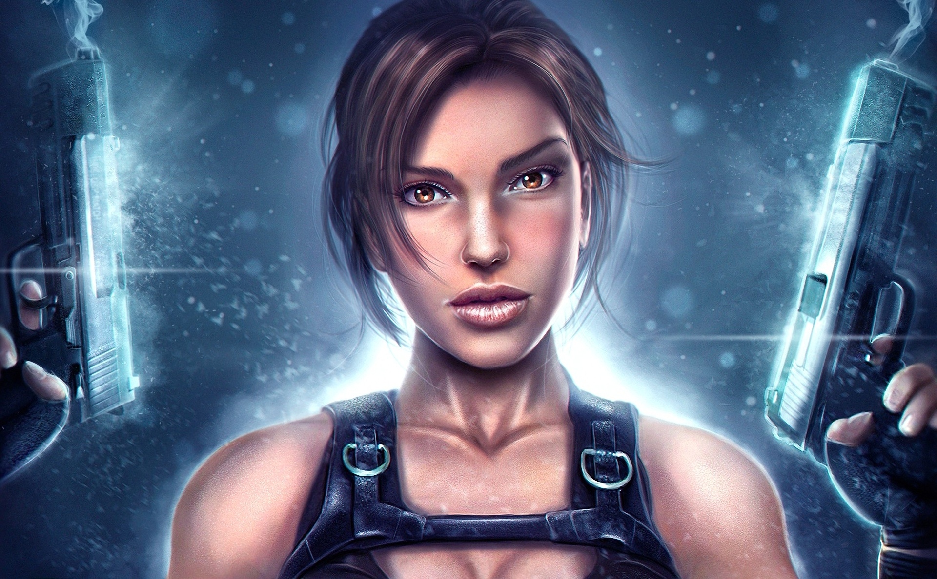 Обои tomb raider, пистолеты, оружие, lara croft, Арт, девушка на рабочий  стол