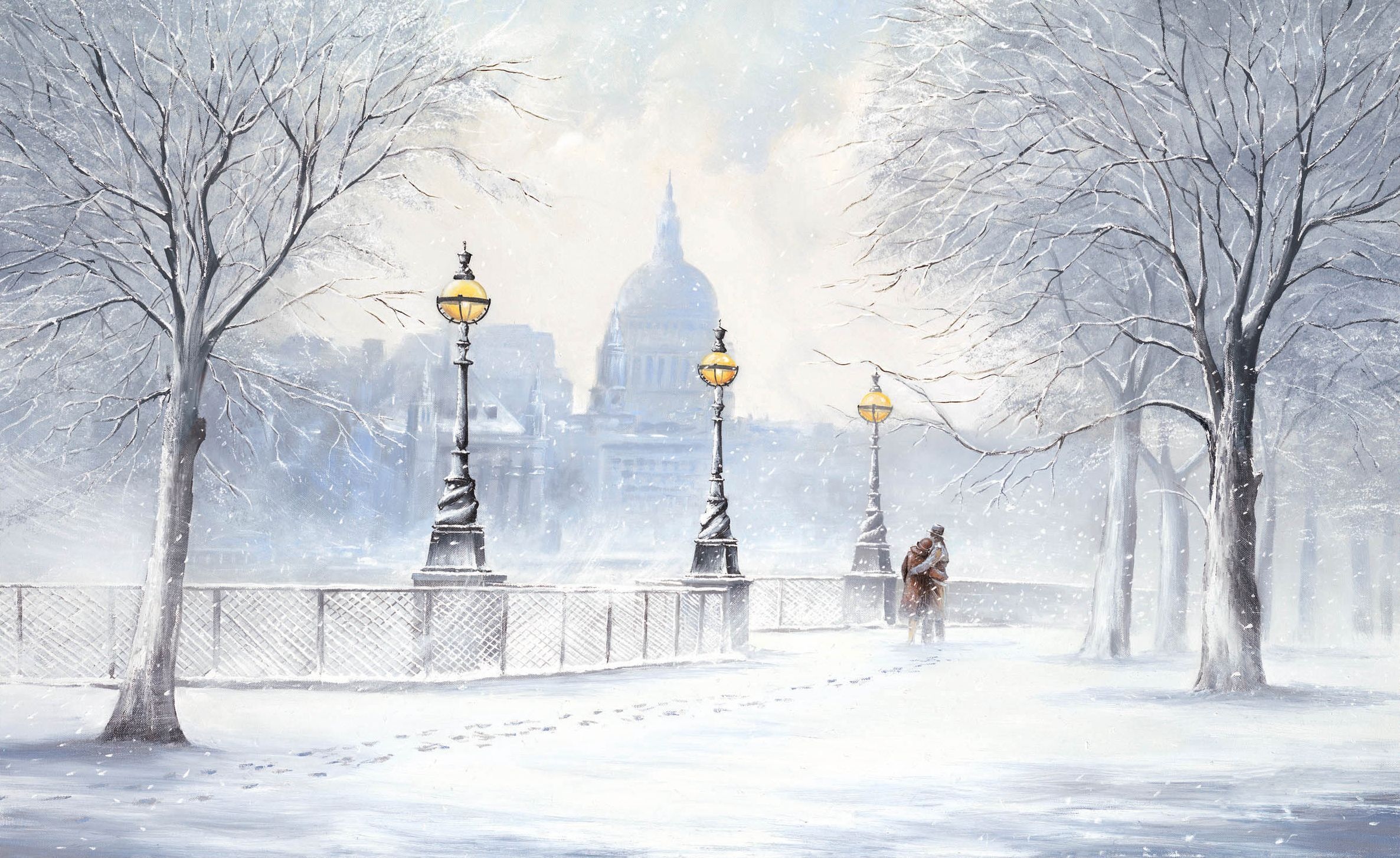 Обои снегопад, jeff rowland, улица, Картина, бульвар, зима, снег на рабочий  стол