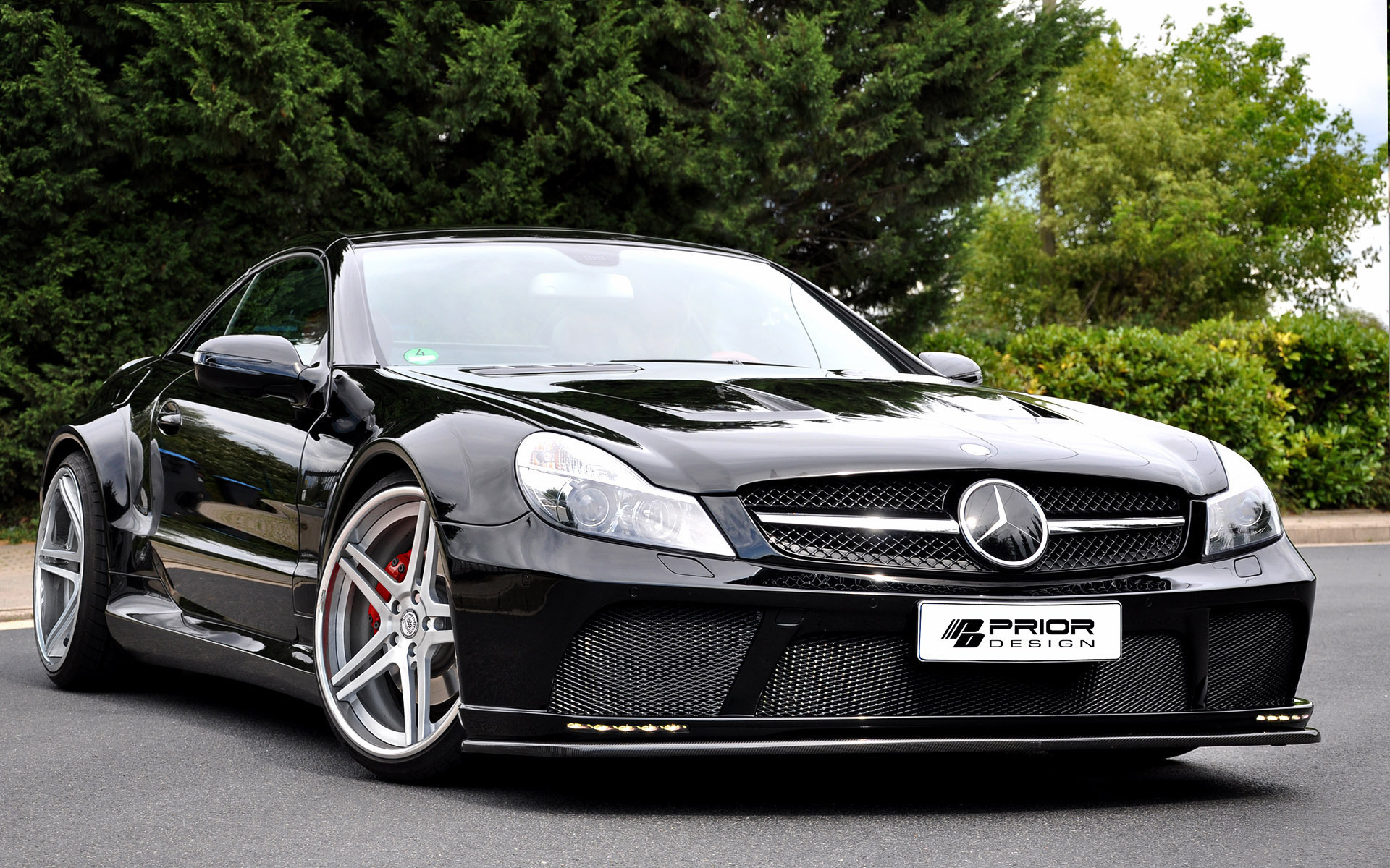 Обои mercedes-benz sl r230 black edition, машина, car, asphalt, trees,  асфальт, tuning, prior design, деревья, 1920x1200 на рабочий стол