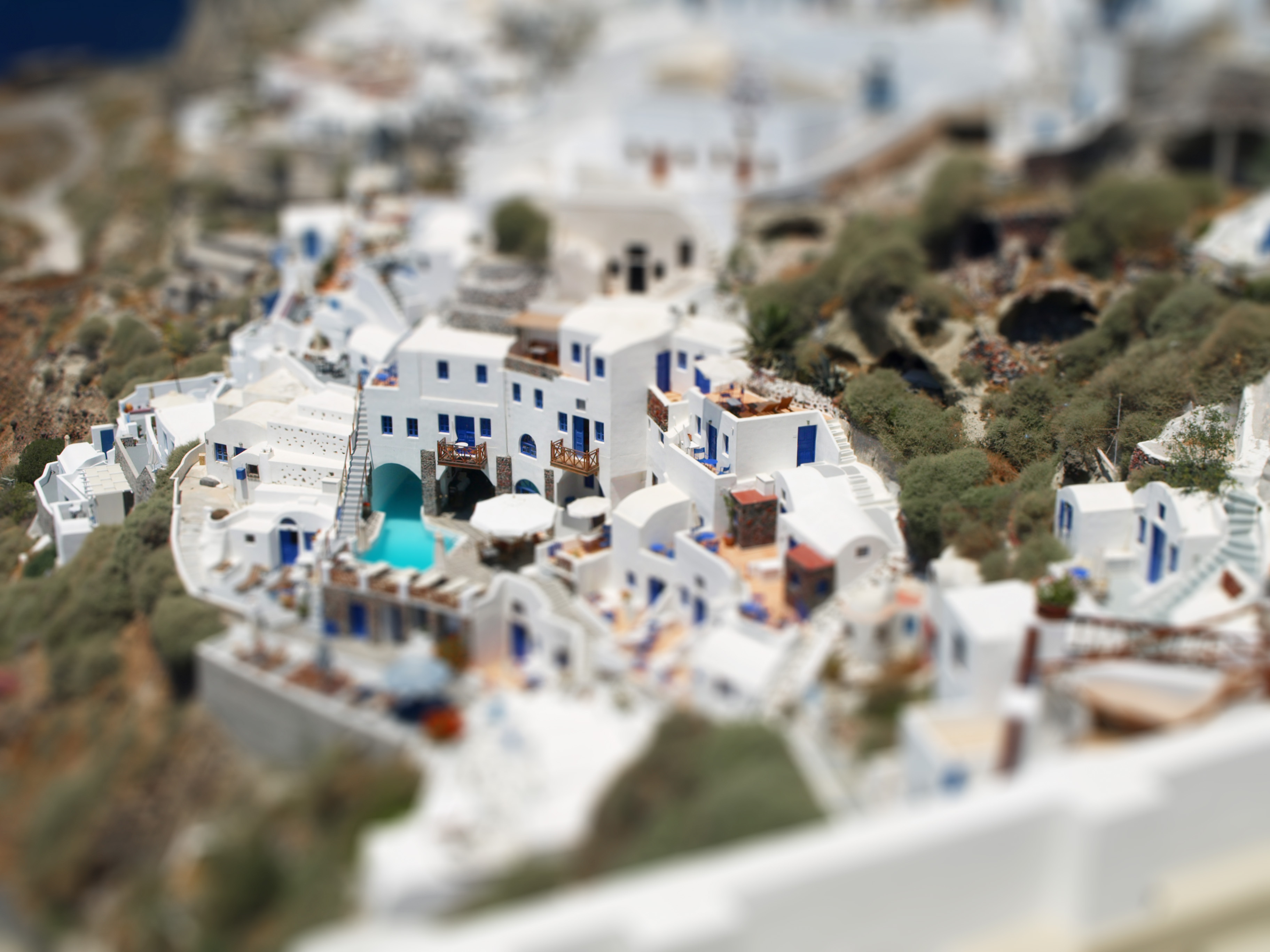 Обои дома, белые, санторини, tilt-shift, греция на рабочий стол