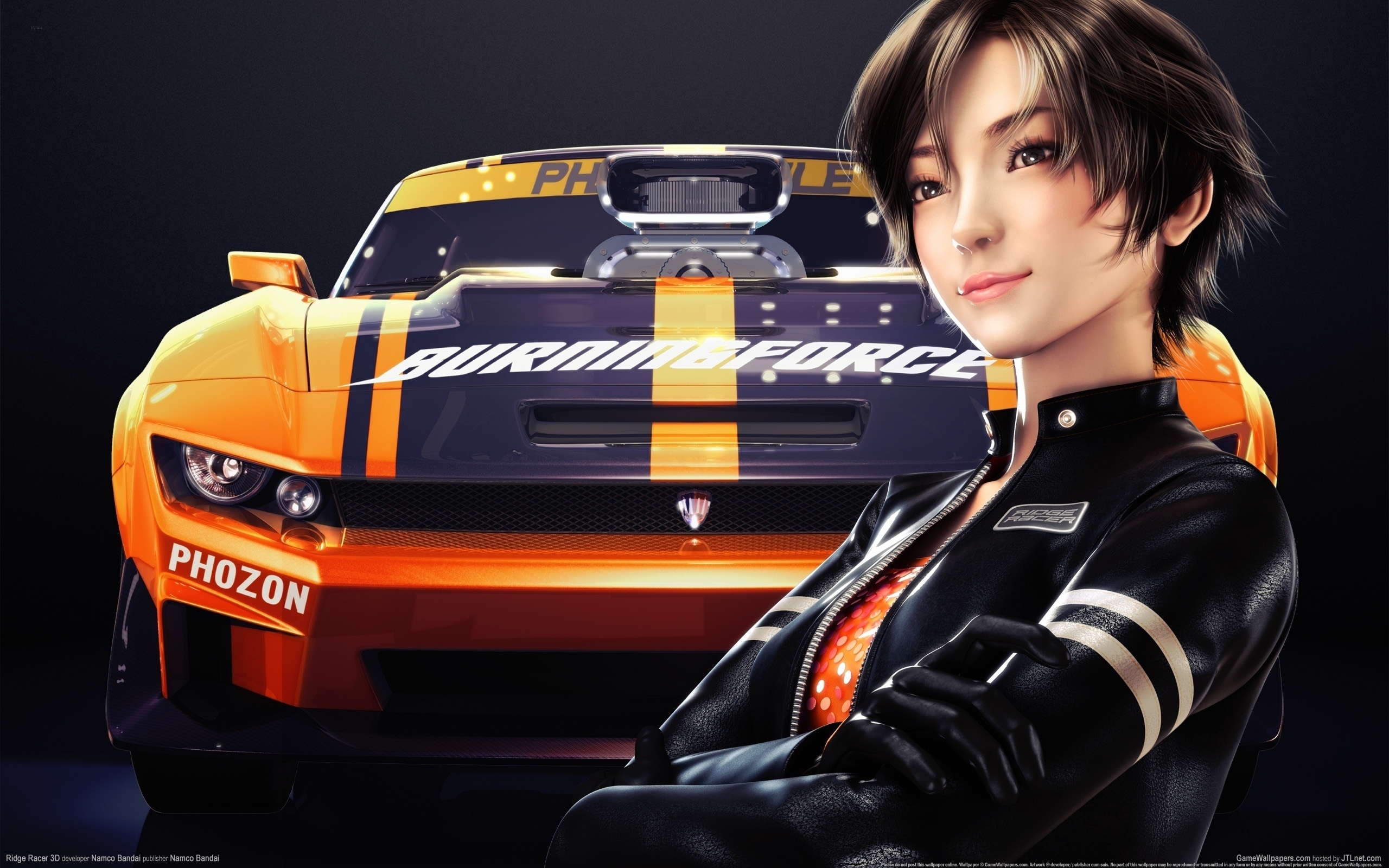 Обои ridge racer 3d, азиатка, машина, улыбка, девушка на рабочий стол