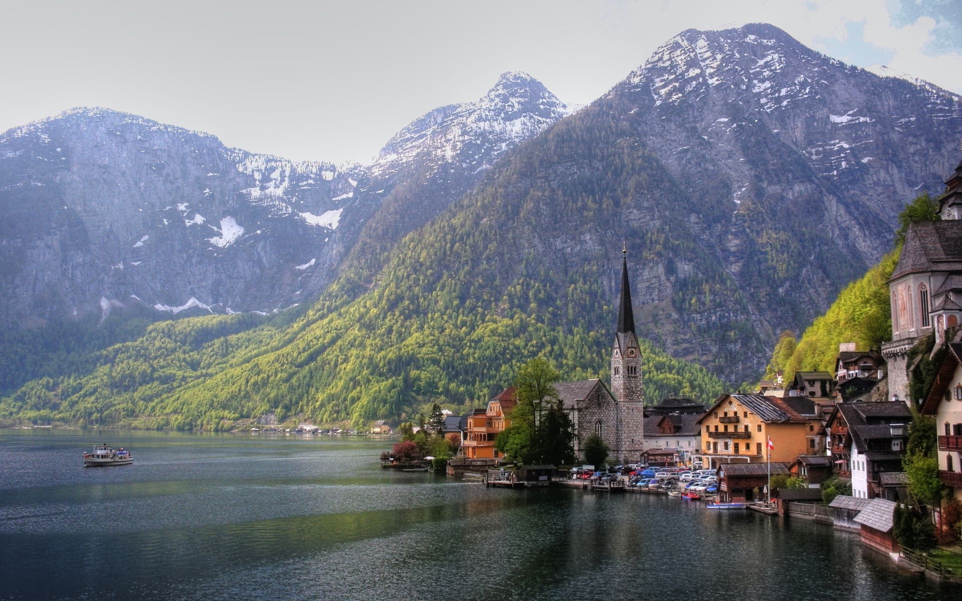 Австрия Халльштатт горы озеро Lake Hallstatt Альпы