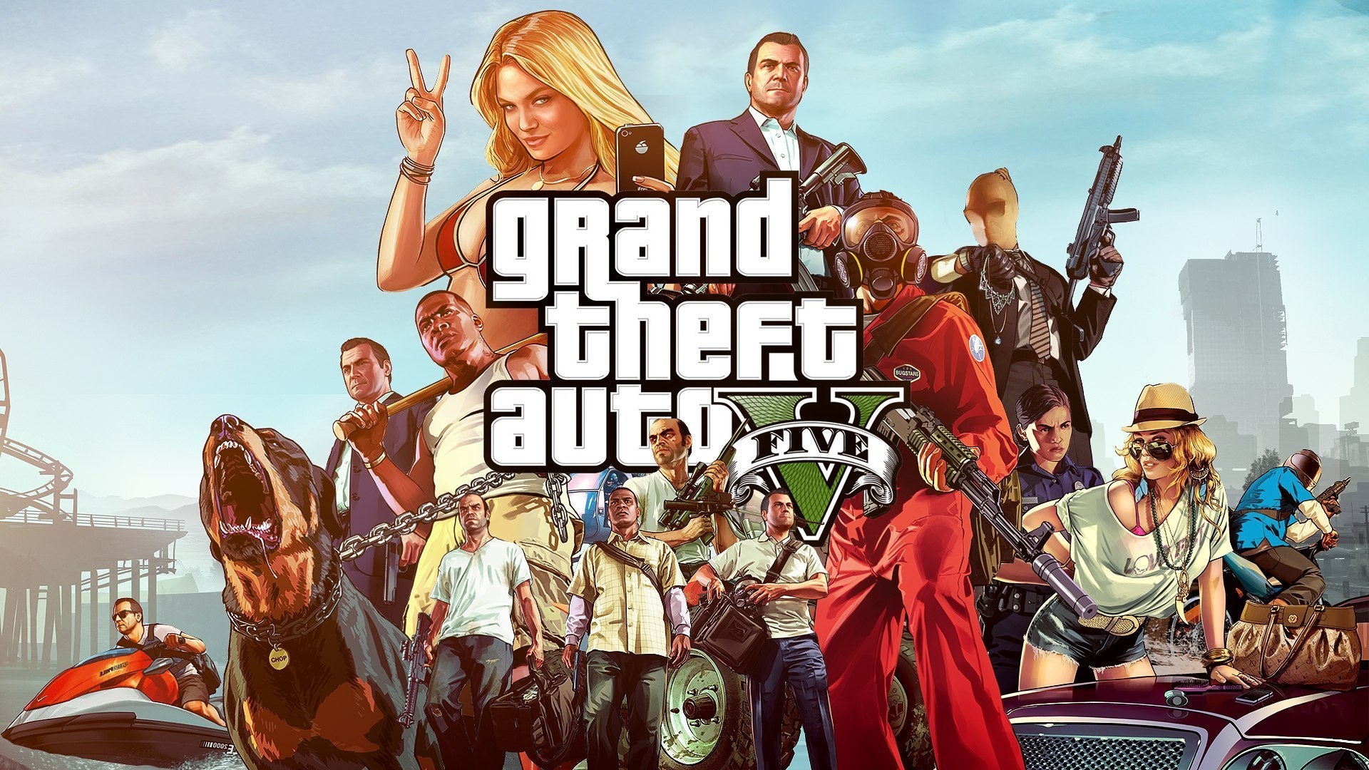 Обои rockstar north, gta 5, grand theft auto v, franklin, trevor phillips,  rockstar games, michael на рабочий стол