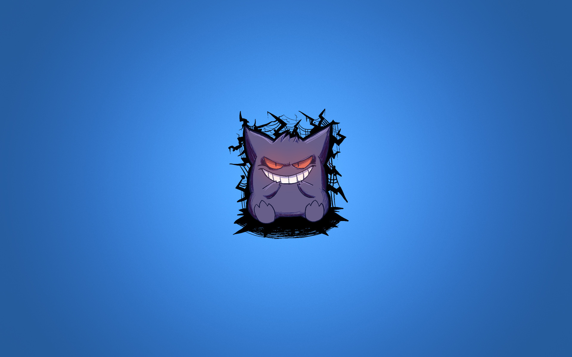 Обои синий фон, gengar, pokemon, покемон, улыбка, фиолетовый на рабочий стол