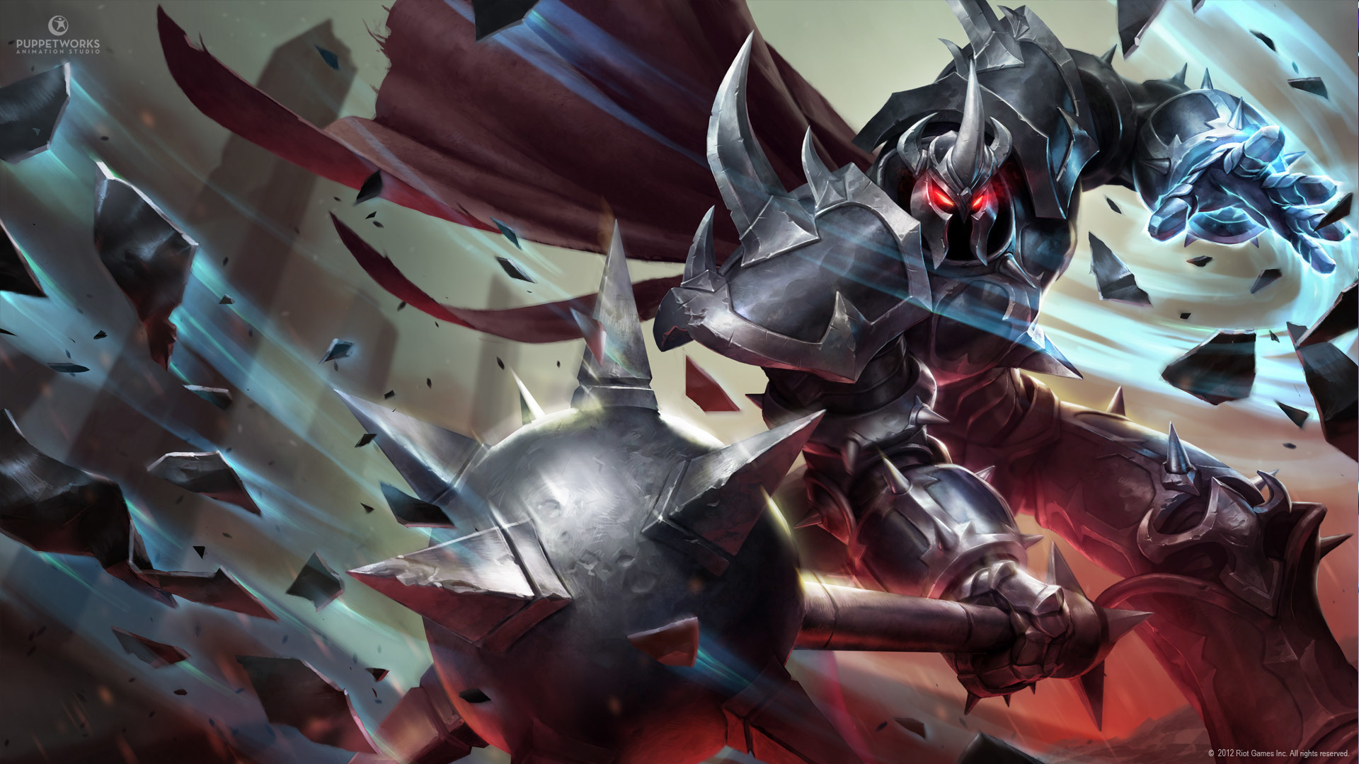 Обои mordekaiser, булава, league of legends, шипы, воин, lol, удар, доспехи  на рабочий стол