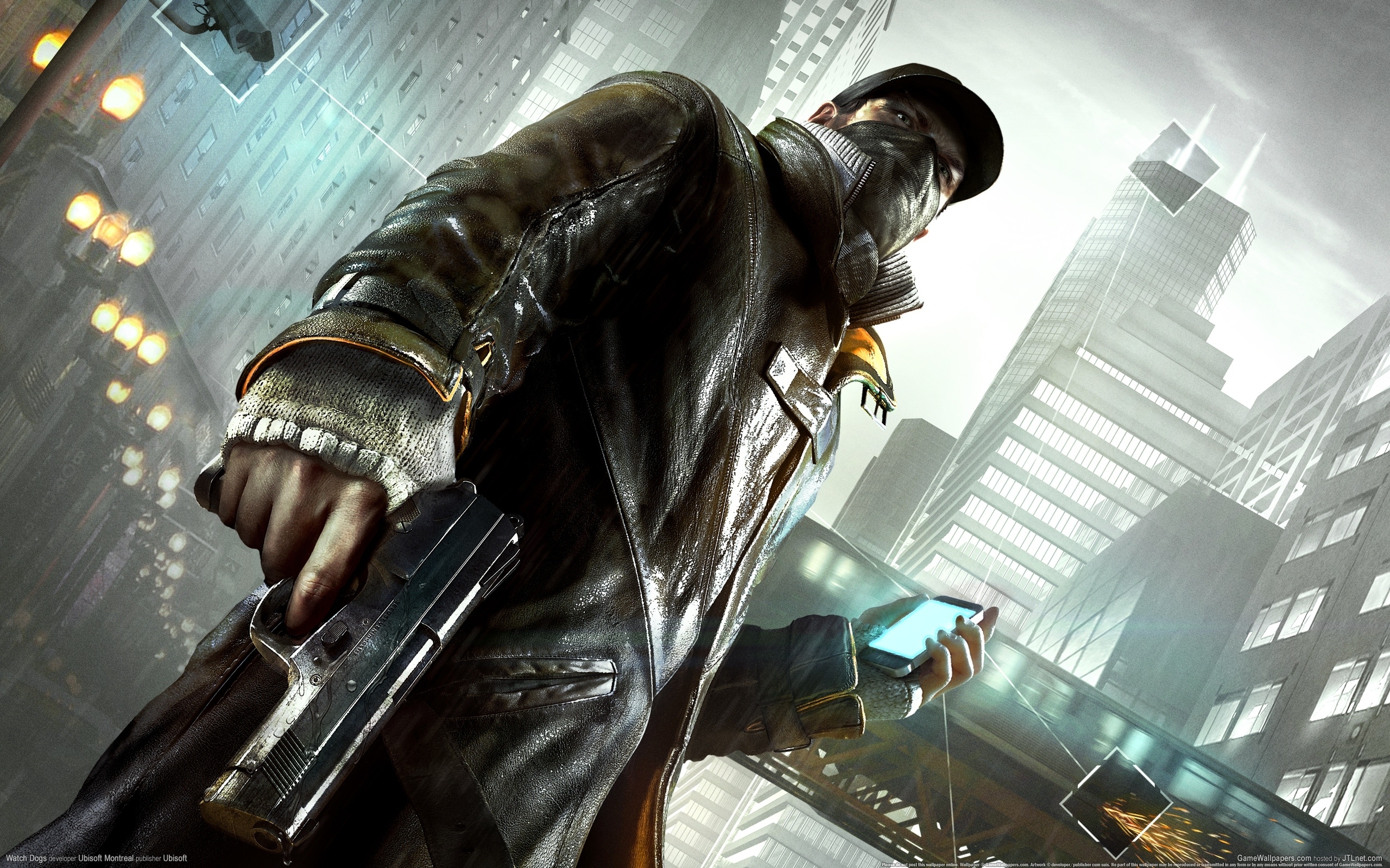 Обои телефон, эйден пирс, город, сторожевые псы, watch dogs на рабочий стол