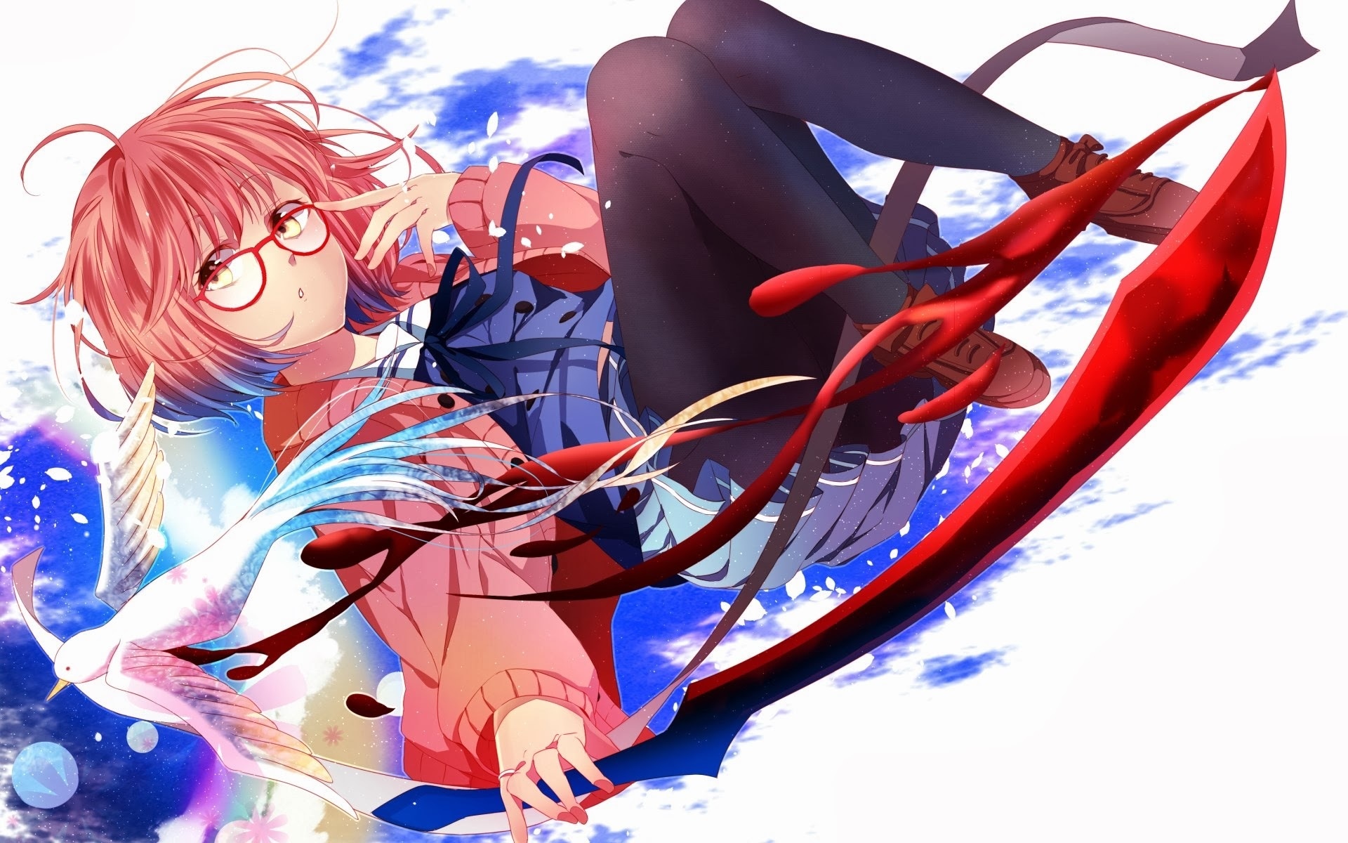 Обои девушка, kyoukai no kanata, за гранью, art, kuriyama mirai, anime,  очки на рабочий стол