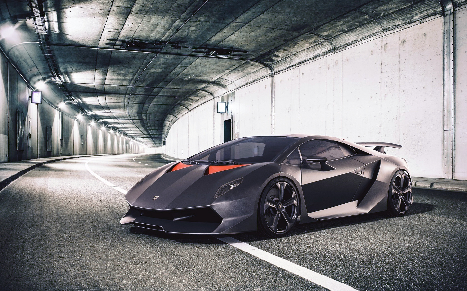 Обои Дорога, туннель, машина, Lamborgini Sesto Elemento на рабочий стол