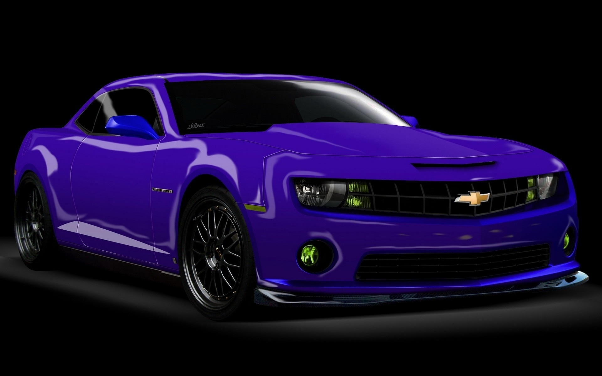 Обои рендеринг, картинка 3d, фиолетовый авто, chevrolet camaro на рабочий  стол