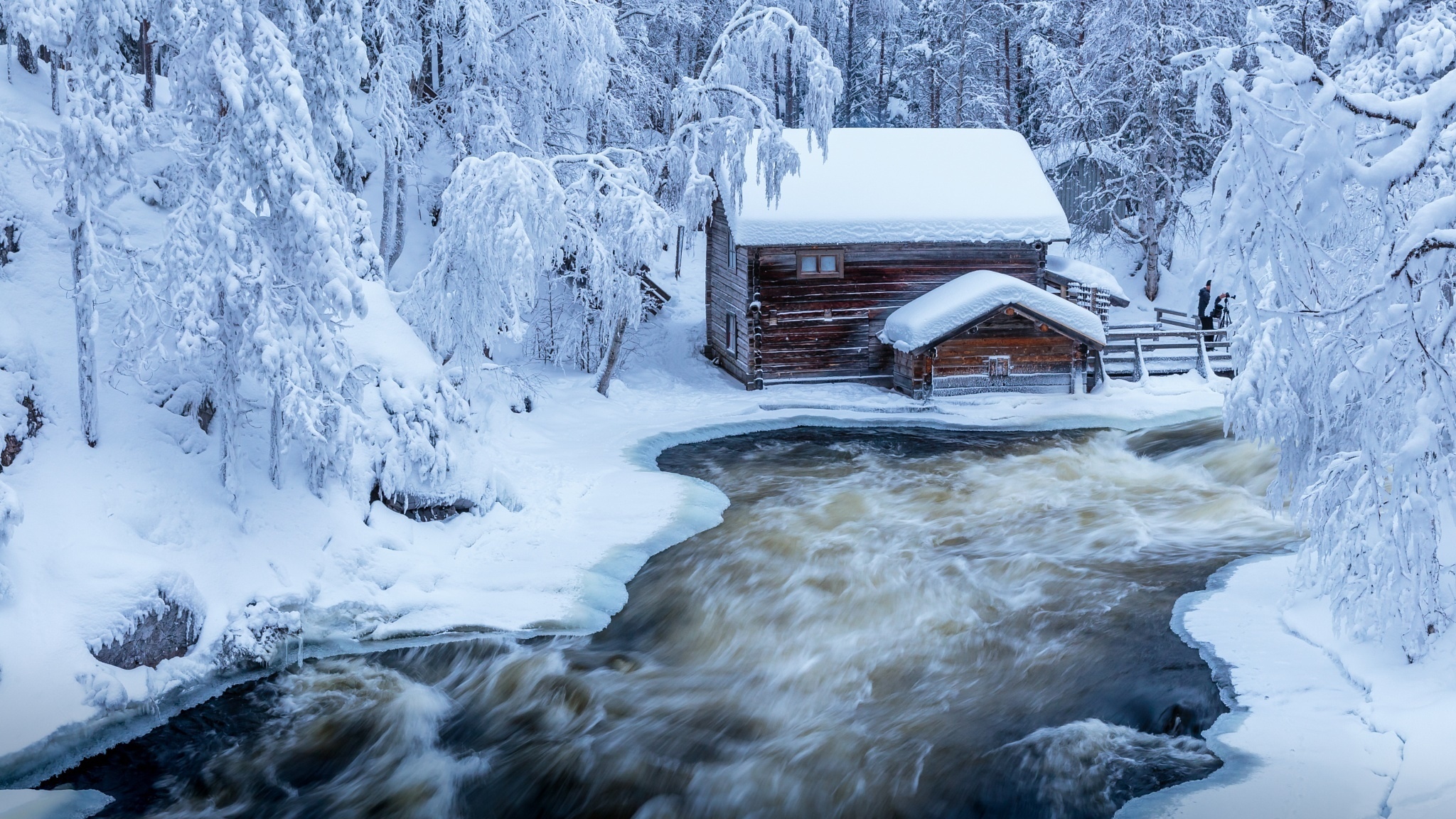 Финляндия снег река