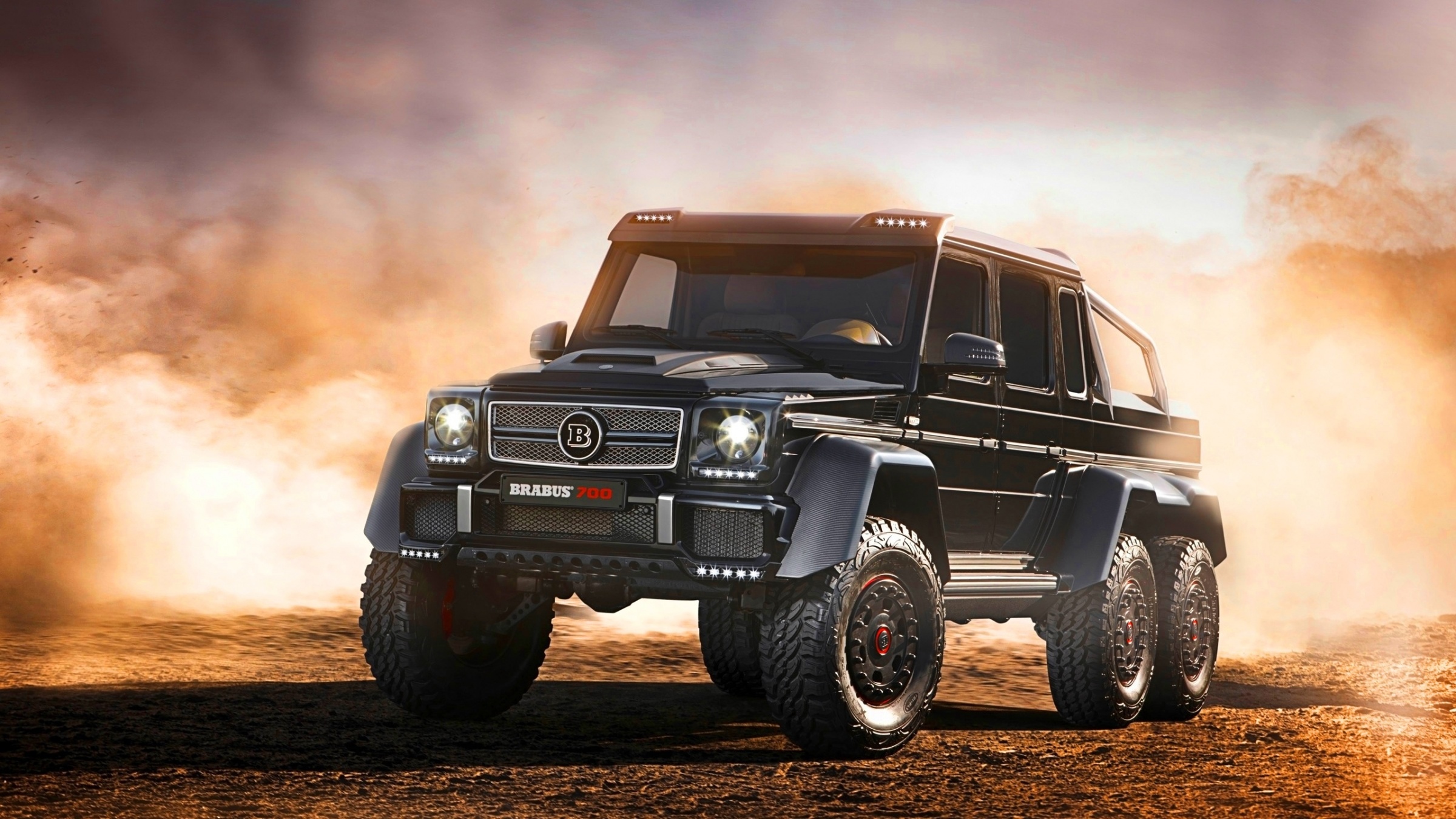 Обои мерседес, mercedes, brabus, 700, b63s, spez, suv, 6x6, modern, power,  mod, car, sun, sky, summer, sand, see, indusrial, front, black, nice, wide  на рабочий стол