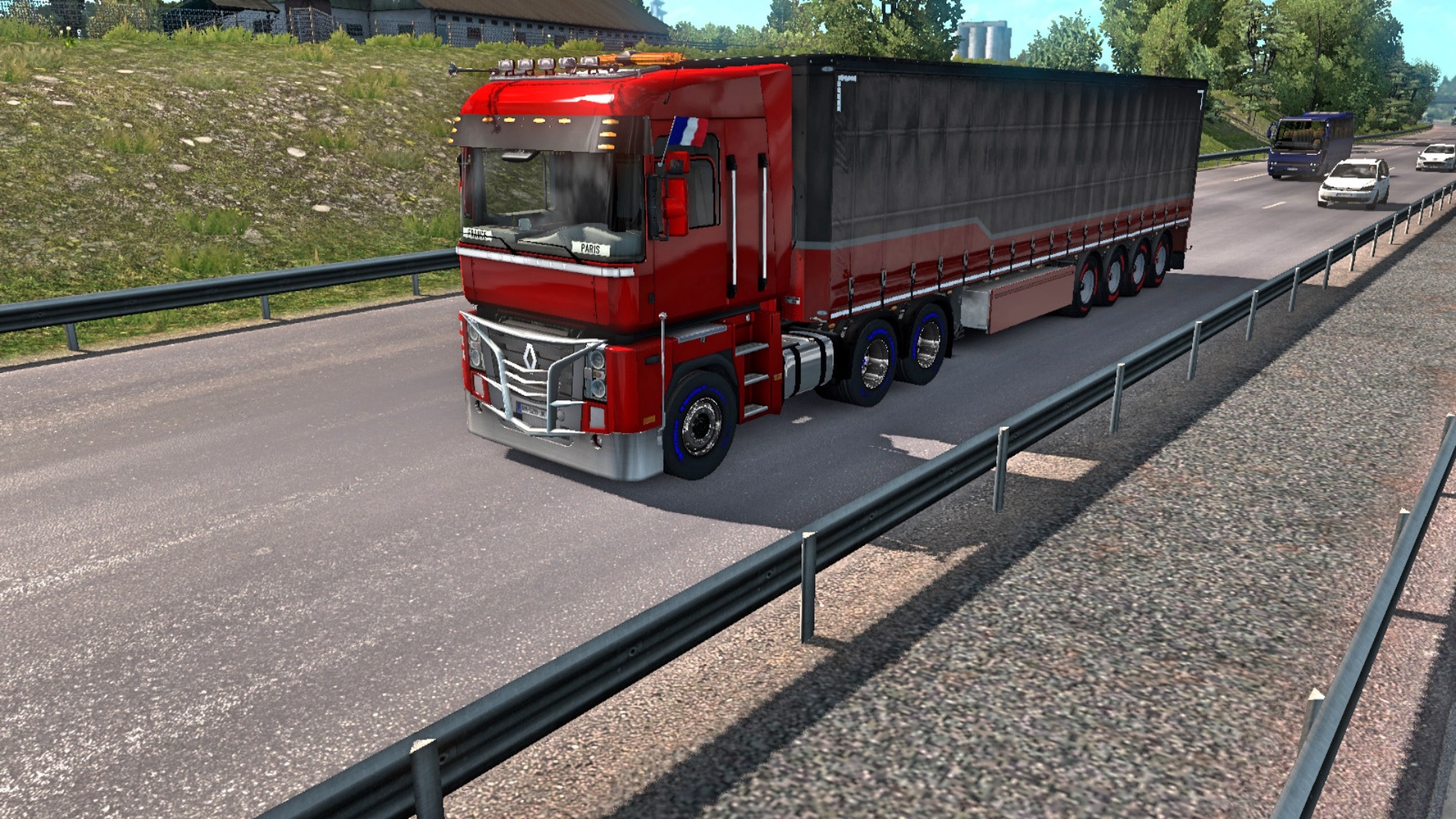 Обои euro truck simulator 2, автомобиль, рено, фура, дорога на рабочий стол