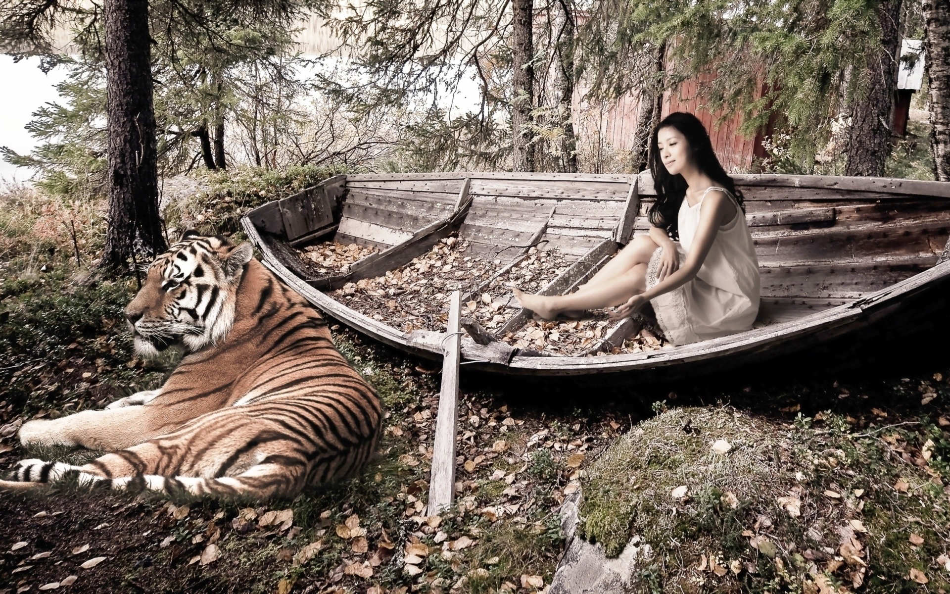 Сиенна Миллер с тигром