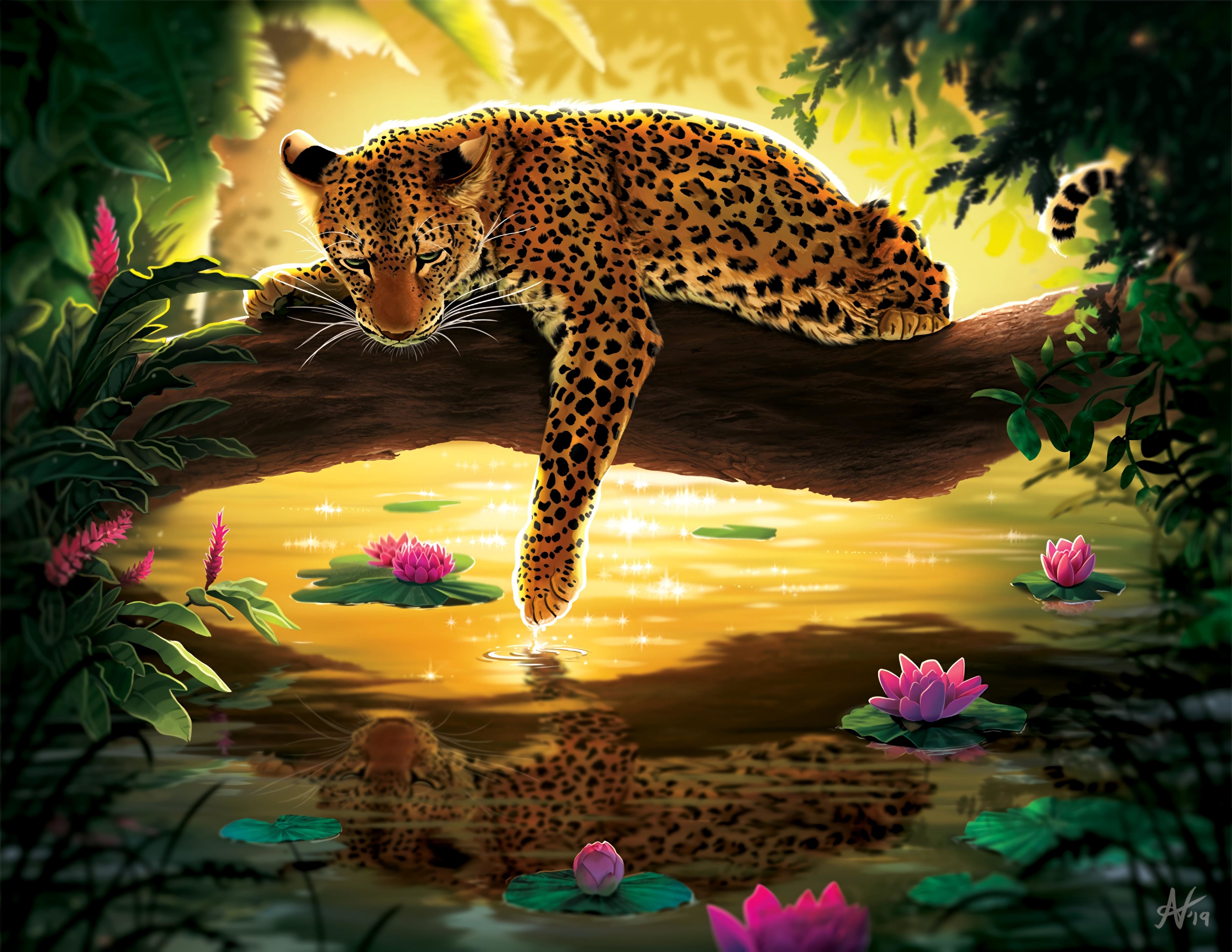 Алмазная мозаика леопард у воды