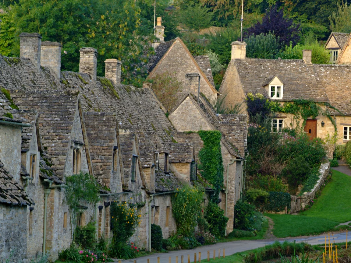 лето, коттеджи, Bibury, зелень