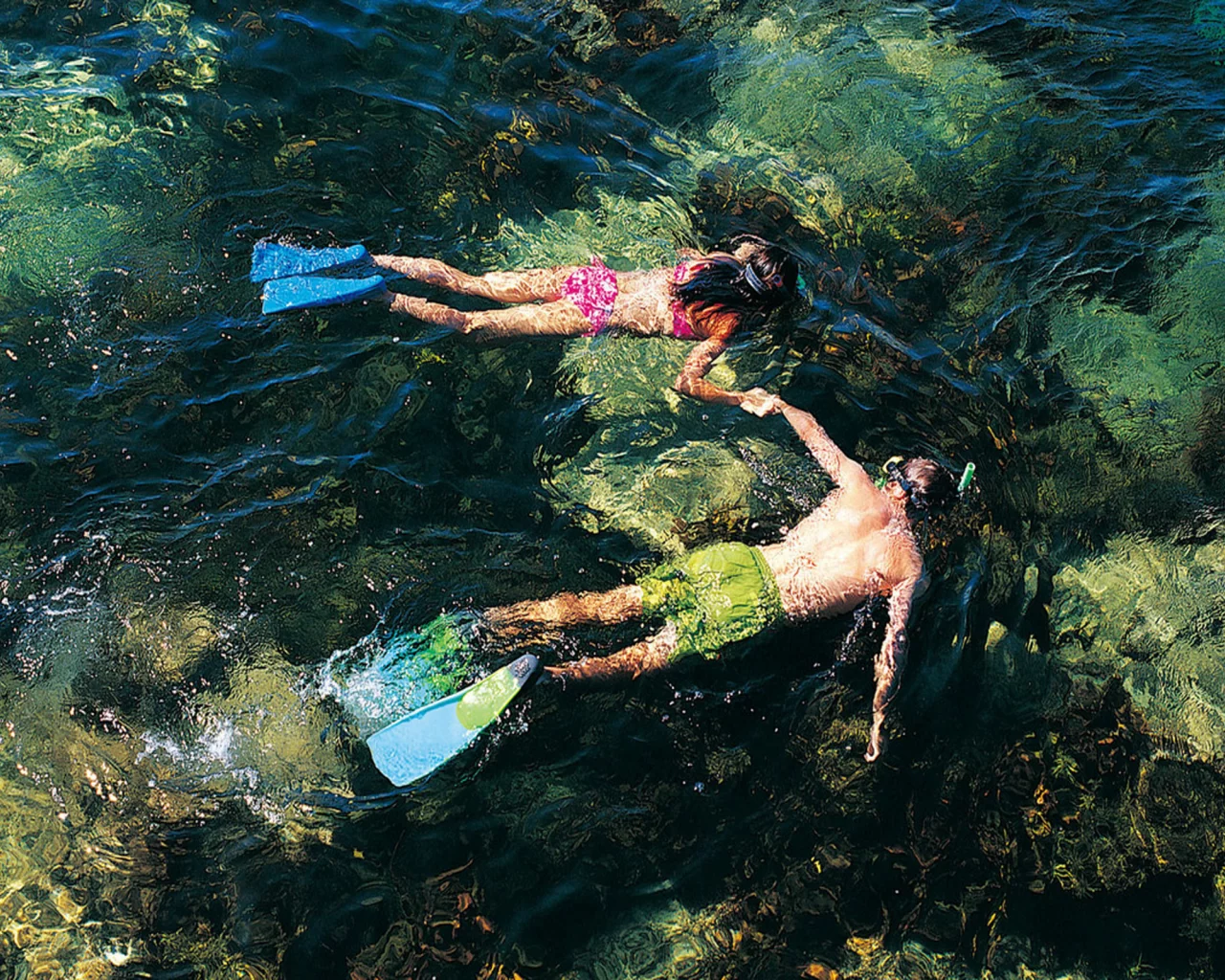 вода, ласты, парень, девушка
