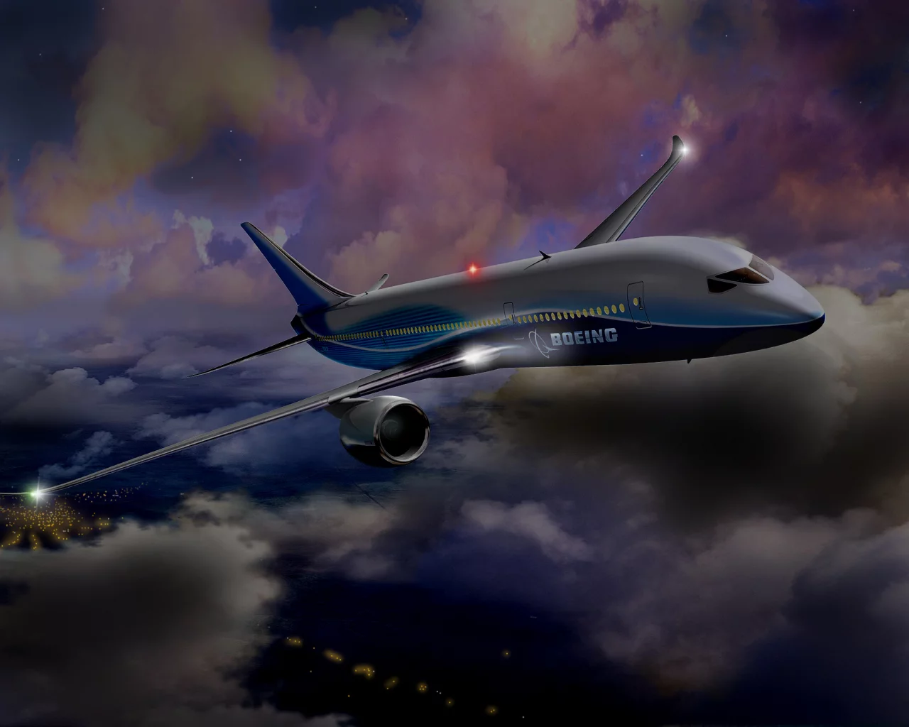 полёт, dreamline, 787, облака, boeing