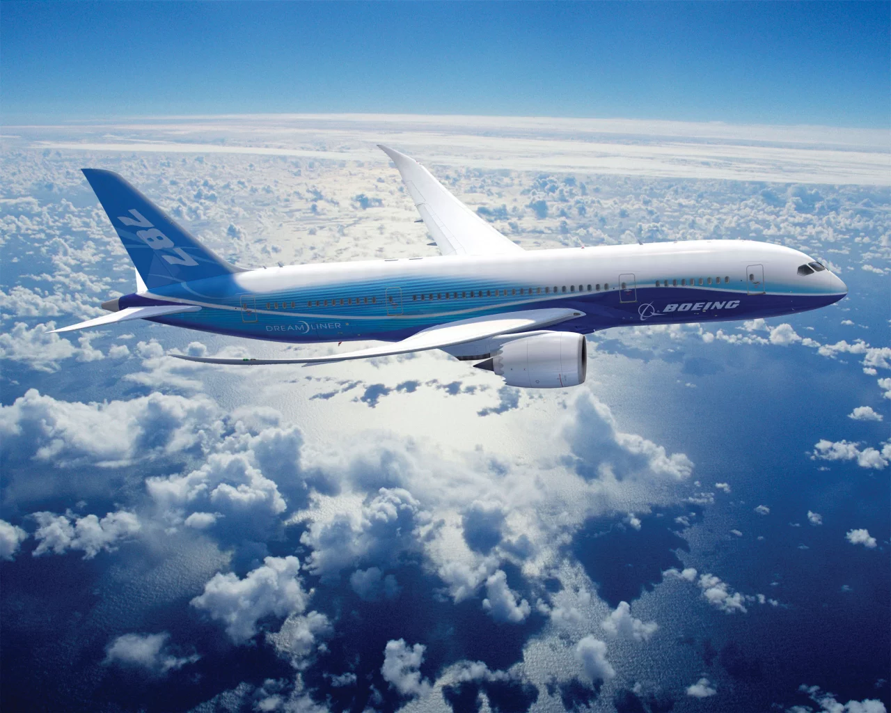 полёт, облака, boeing, 787, dreamline