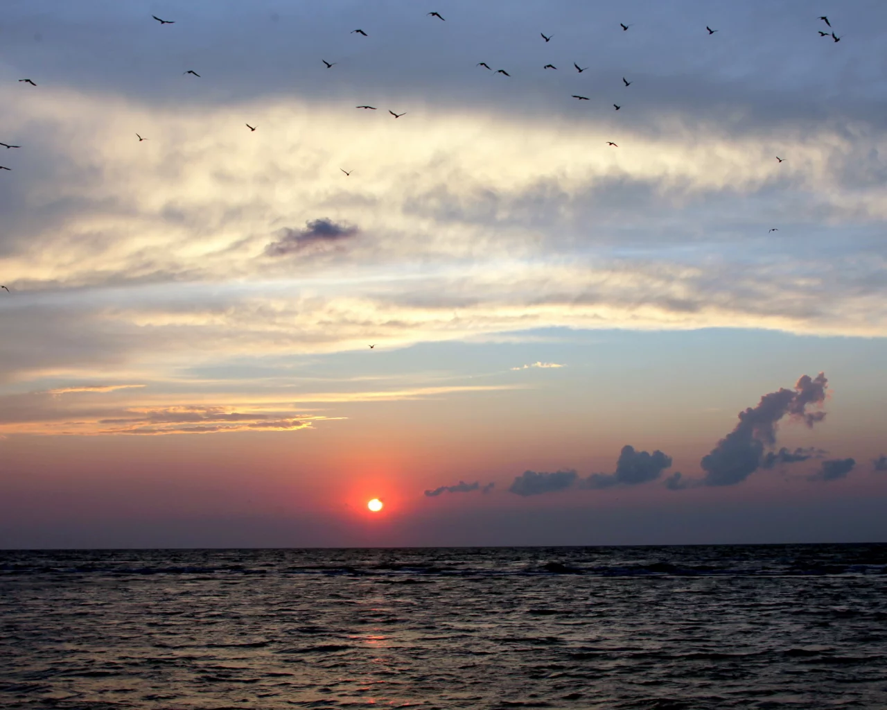 закат, море, небо