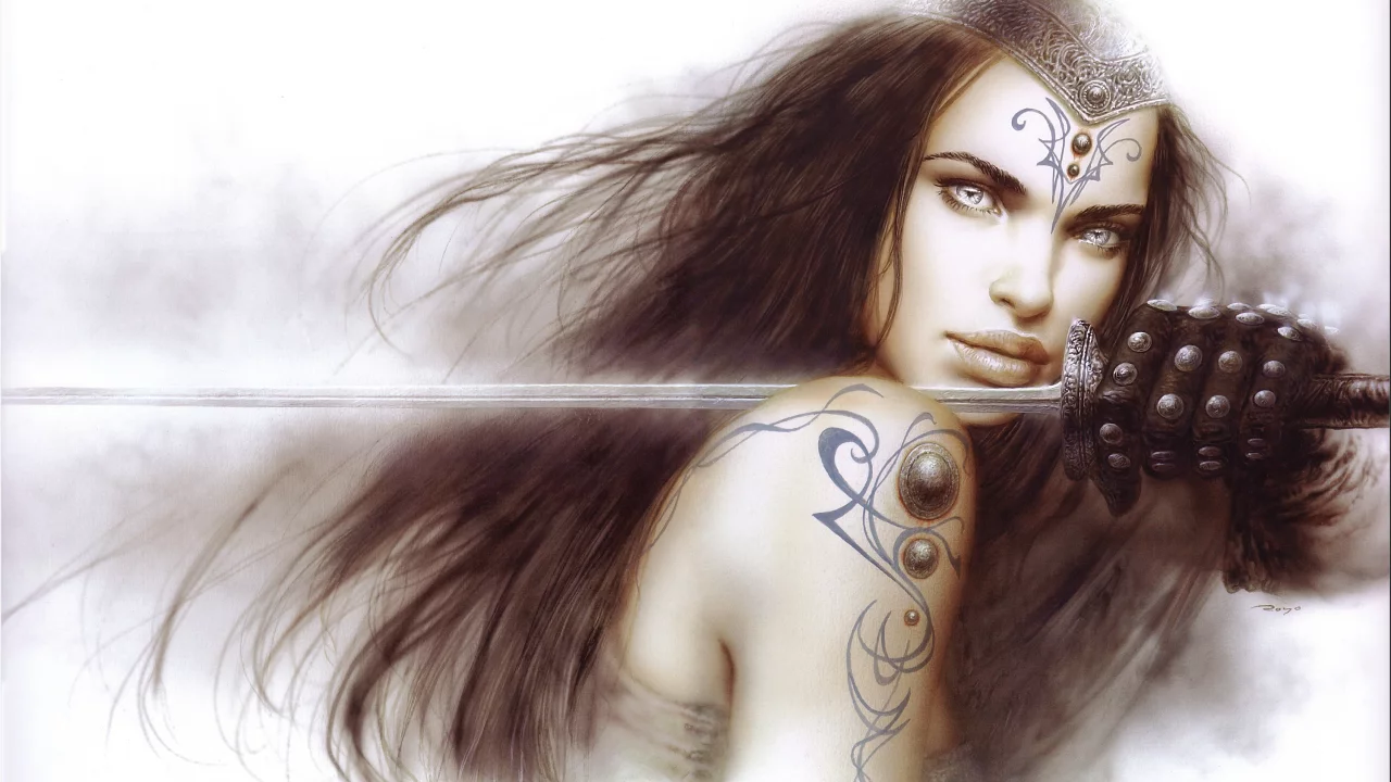 татуировка, рисунок, плечо, перчатка, luis royo, меч