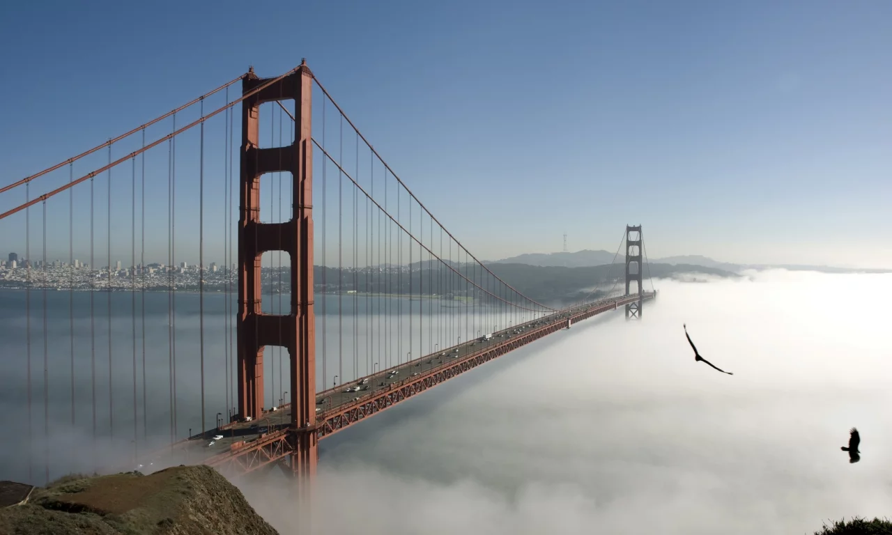 fog, sky, bridge