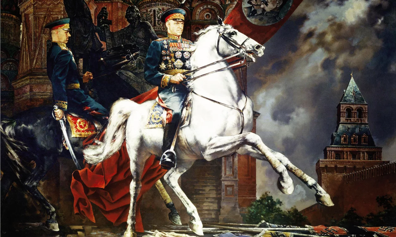 картина, рокоссовский, лошади, день победы, кремль, жуков, храм василия блаженного
