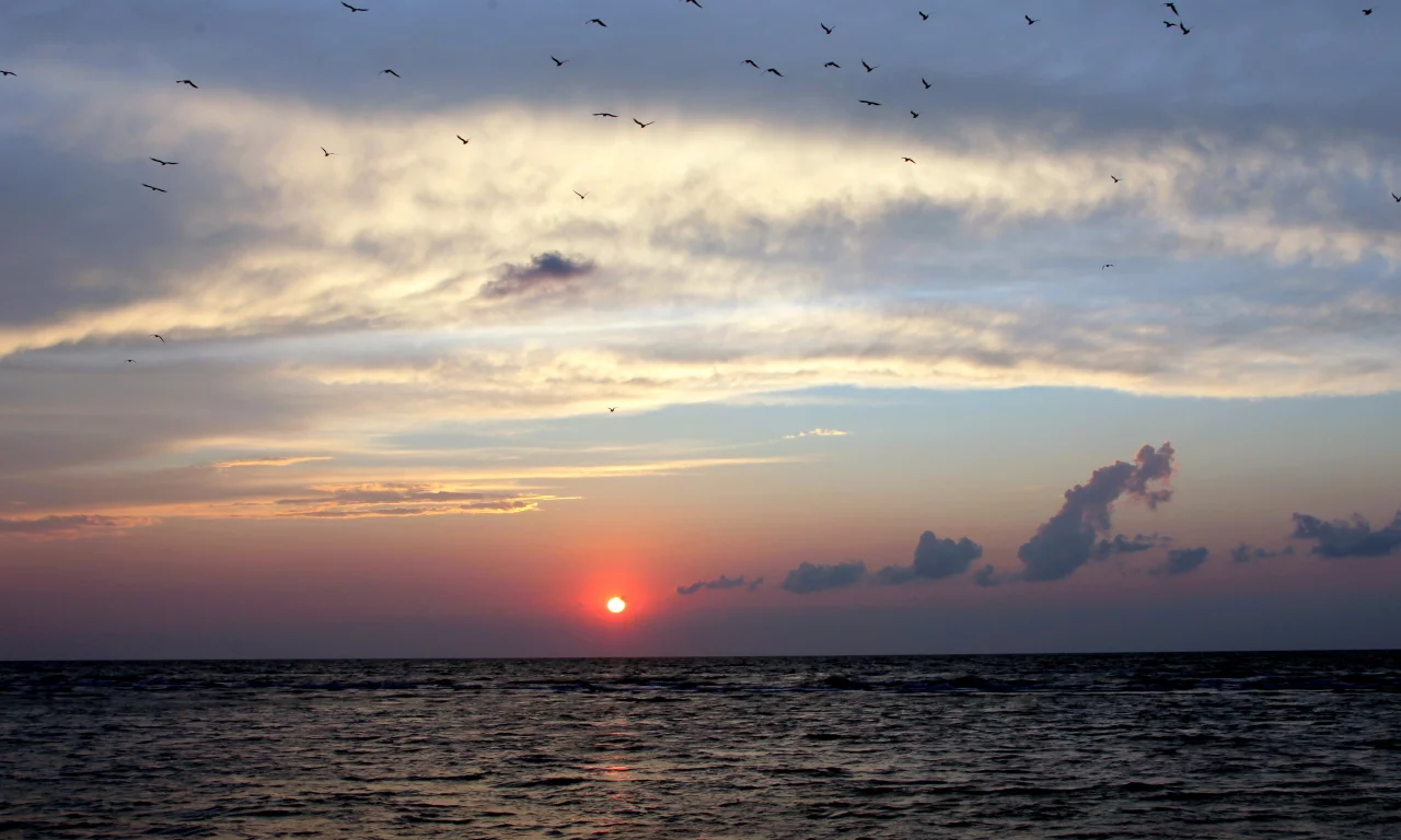 закат, море, небо
