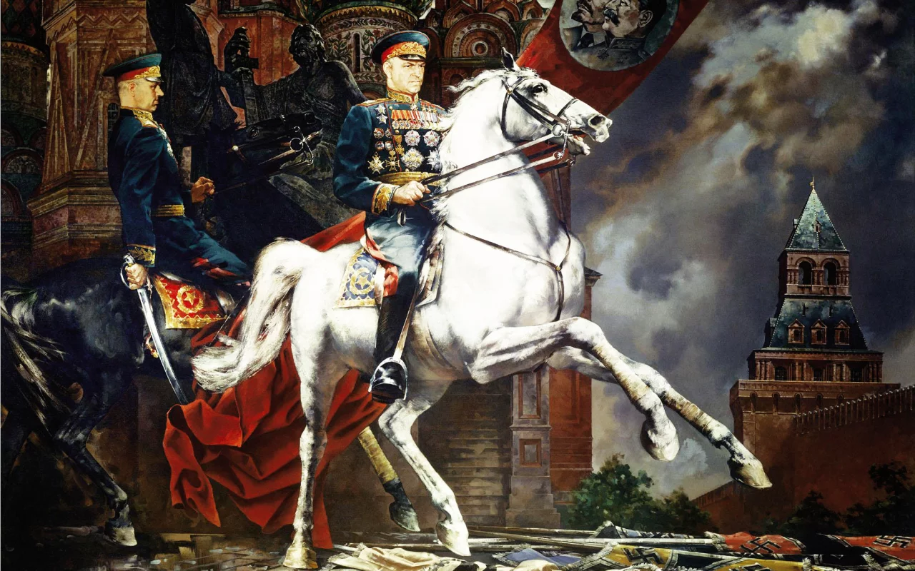 картина, рокоссовский, лошади, день победы, кремль, жуков, храм василия блаженного