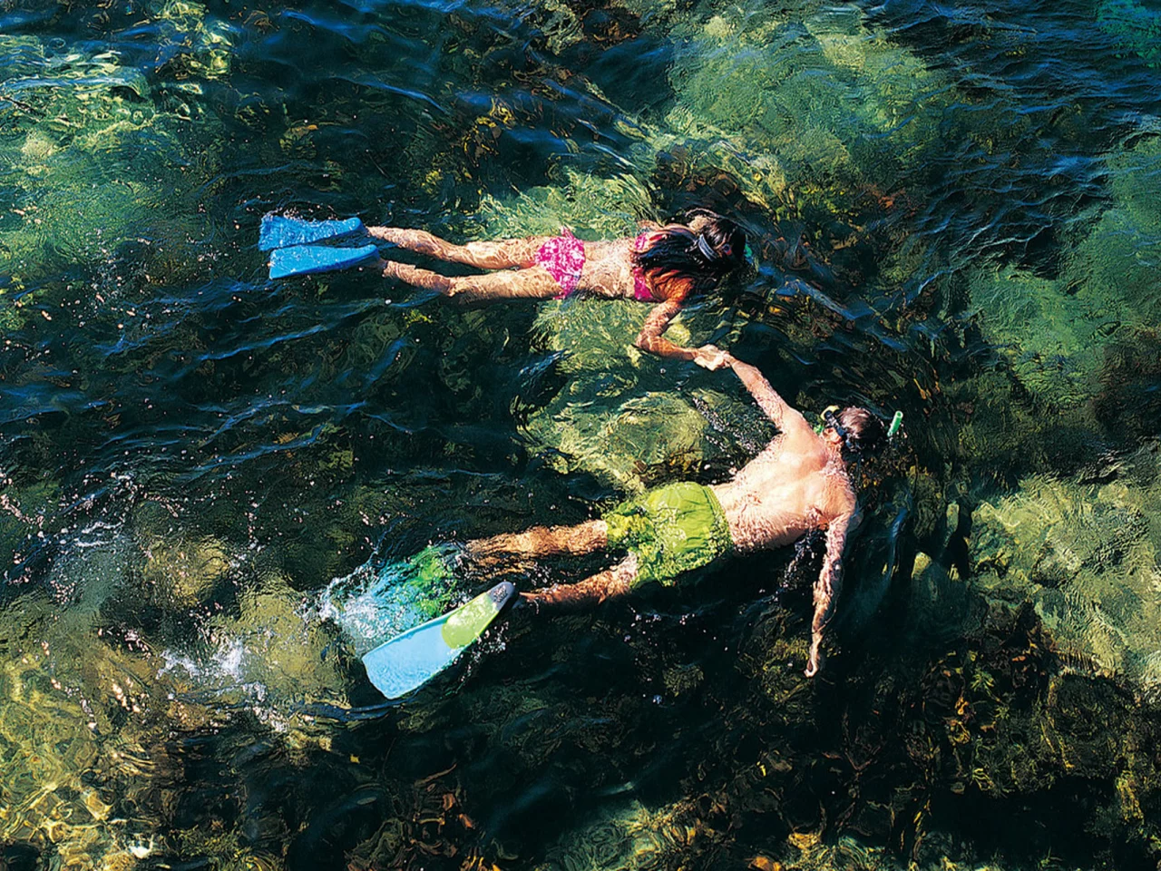 вода, ласты, парень, девушка