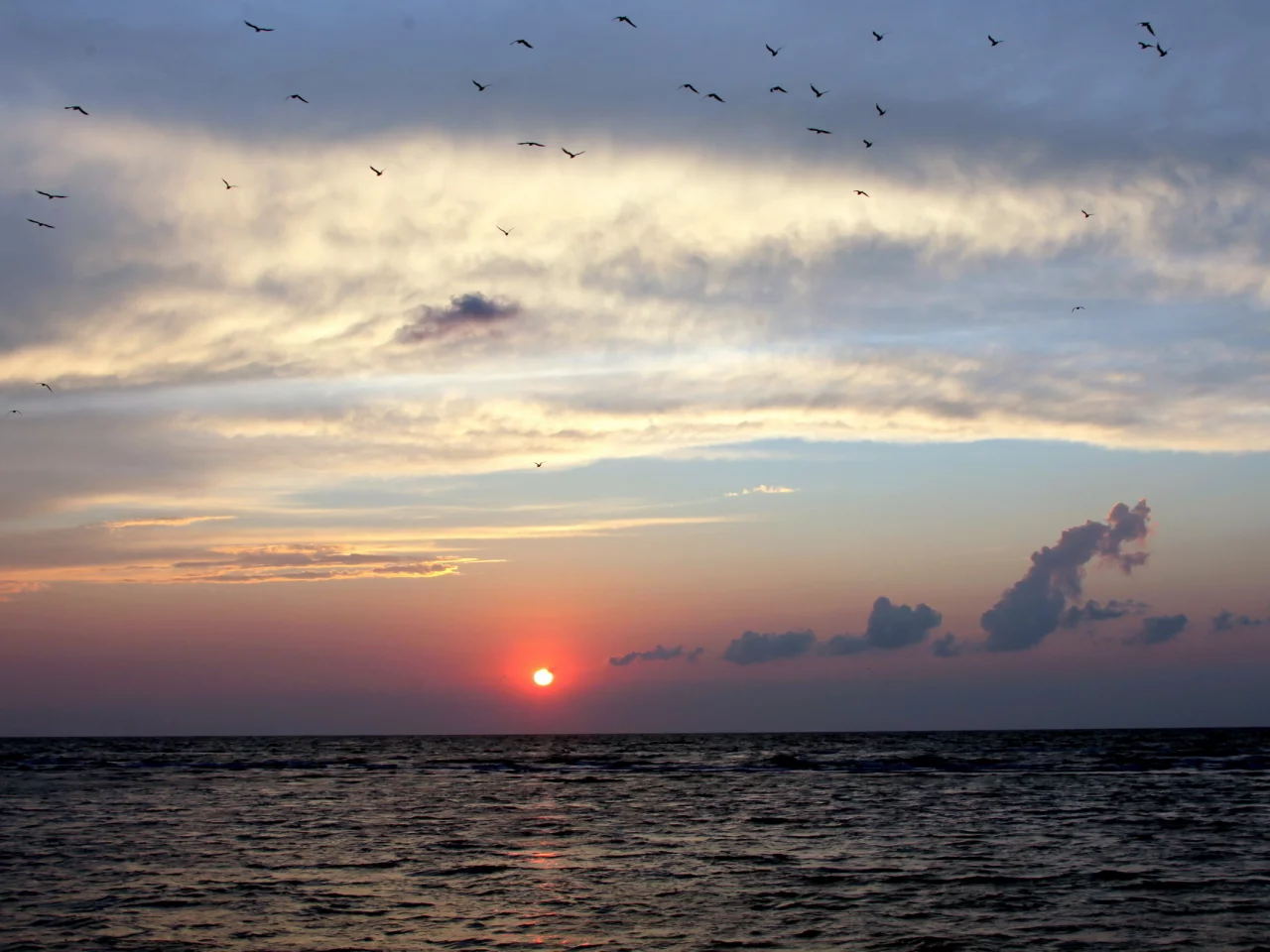 закат, море, небо
