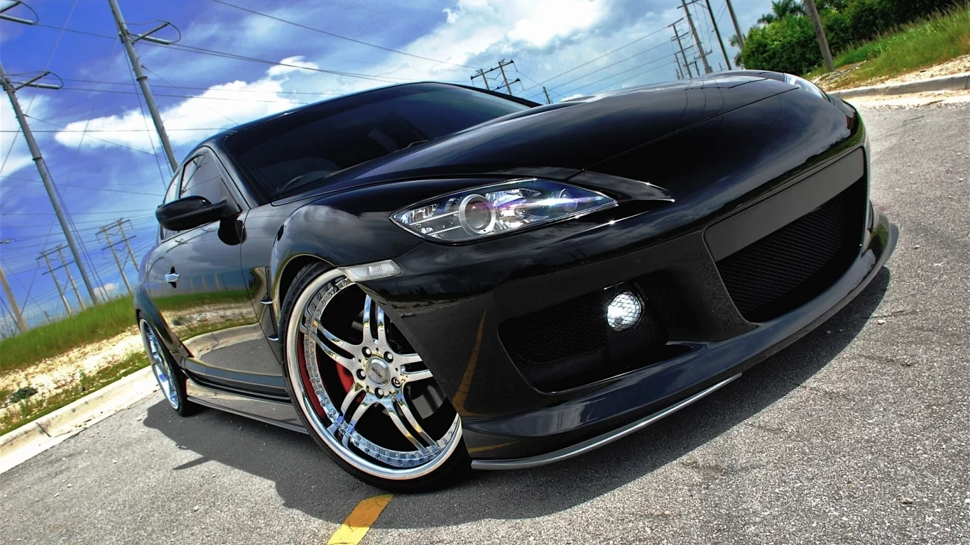 черная, машины, фары, авто, Mazda, RX-8, дорога, автомобили
