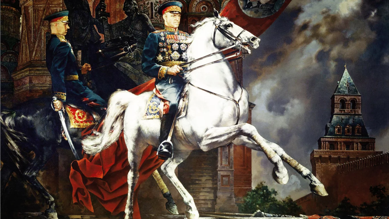 картина, рокоссовский, лошади, день победы, кремль, жуков, храм василия блаженного