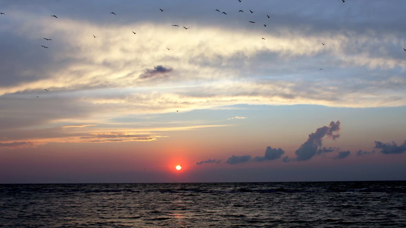 закат, море, небо