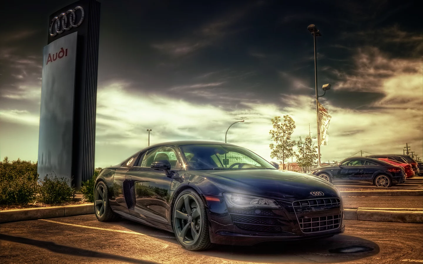 тучи, Audi R8, текстура, авто, автомобили, свечение, машины