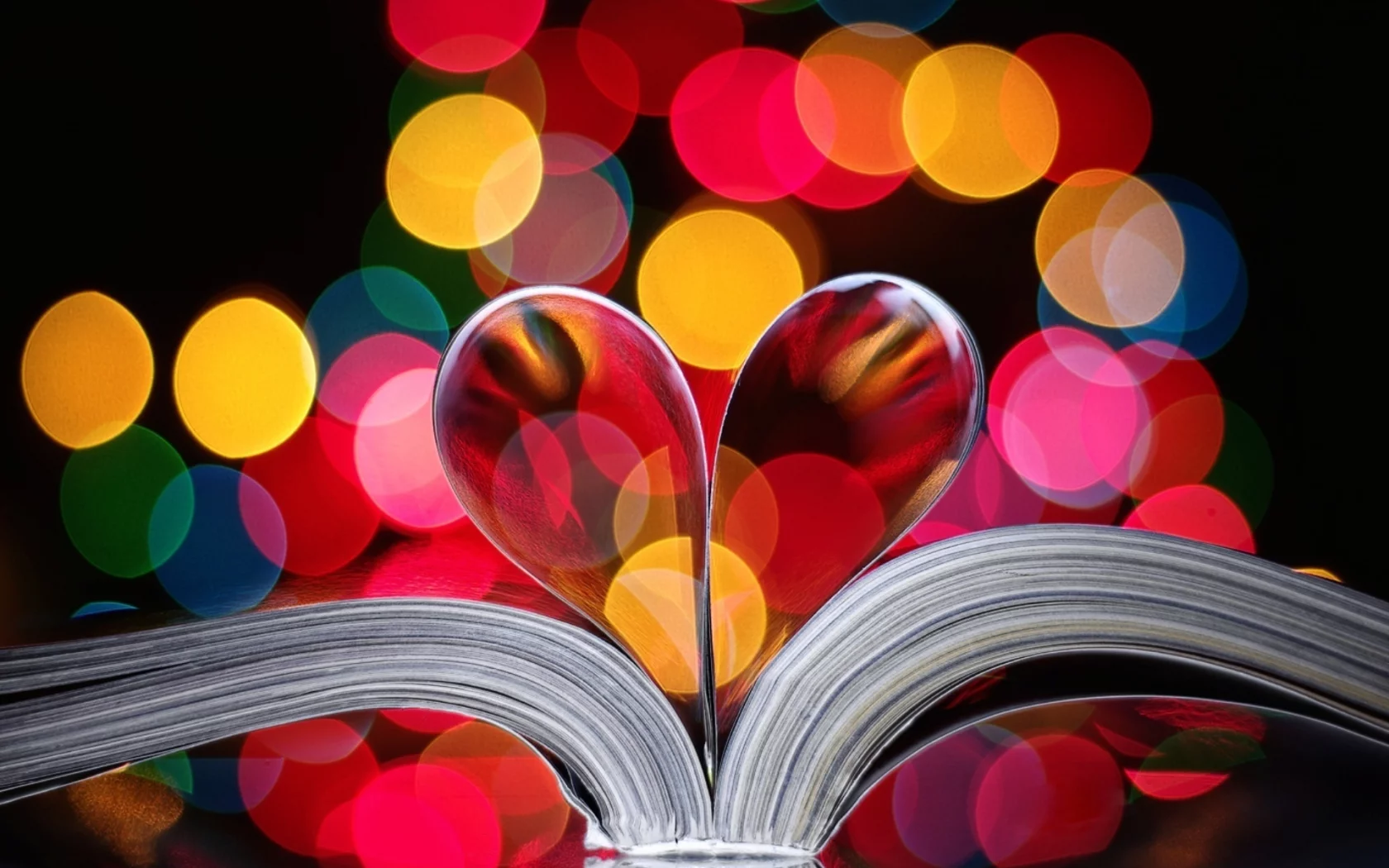сердце, блики, страницы, книга, боке