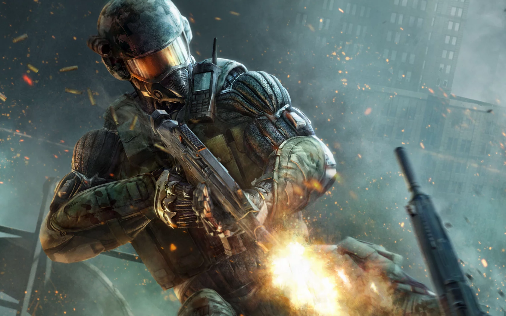 нанокостюм, crysis 2, шлем, выстрел