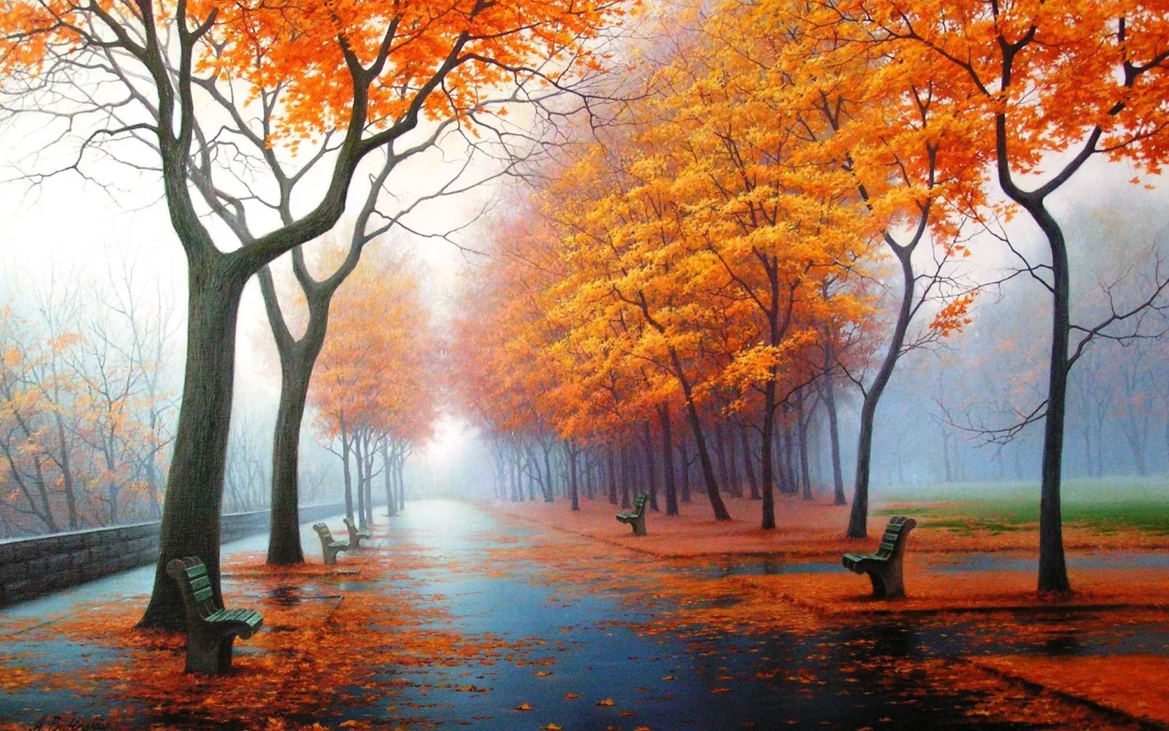 парк, картина, рисунок, рисунки, осень, осенние обои, арт, природа, картины