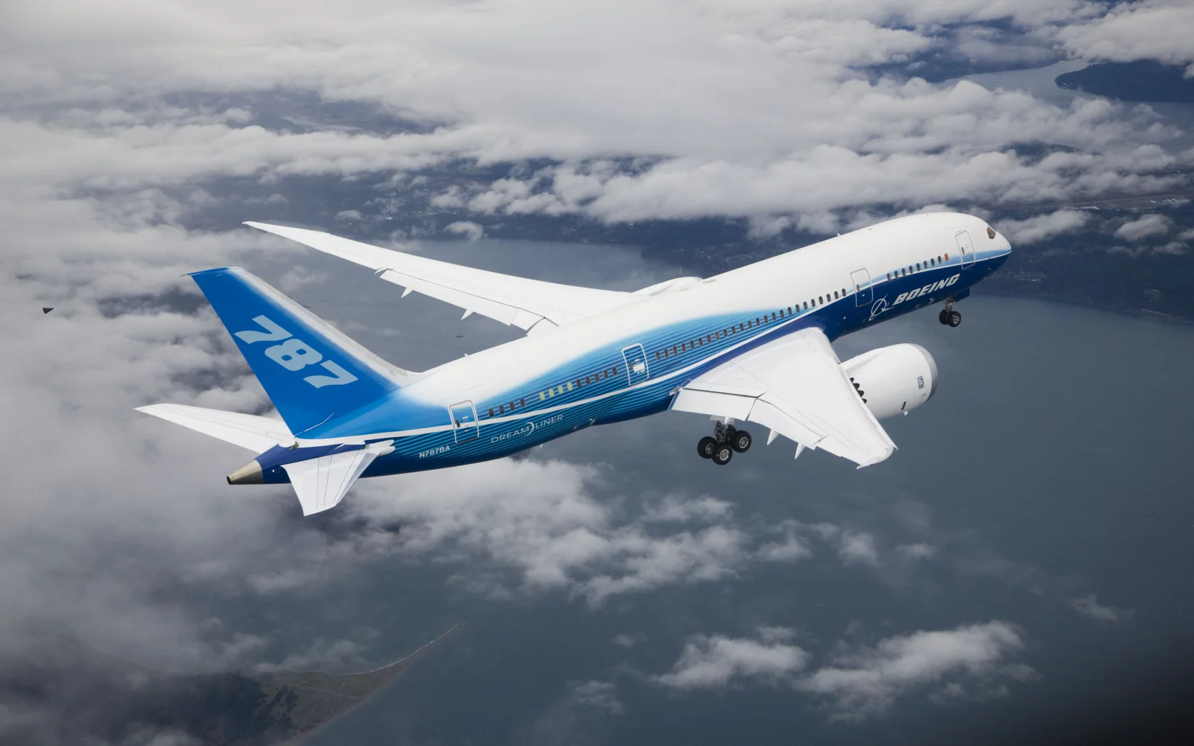 boeing, 787, dreamline, полёт, облака