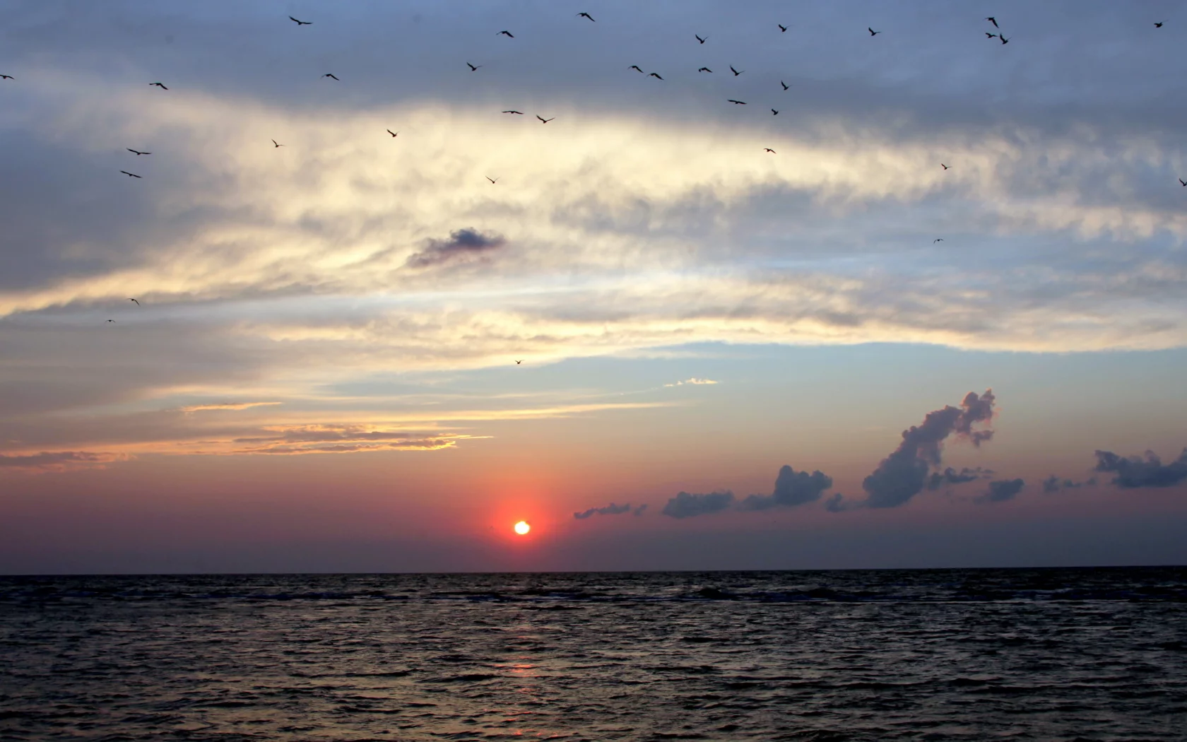 закат, море, небо