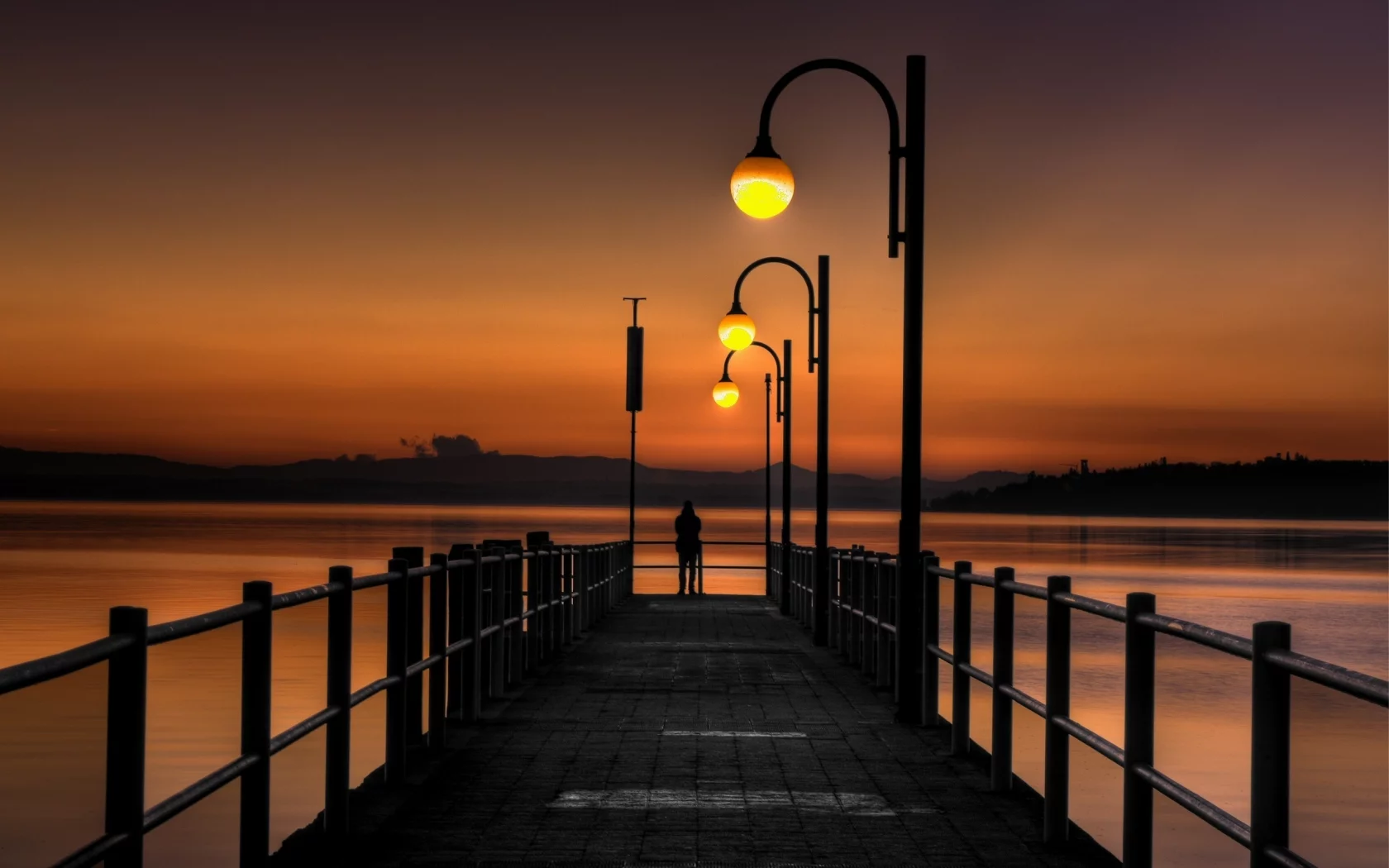 мостки, фонарь, море, небо, природа, вечер, закат