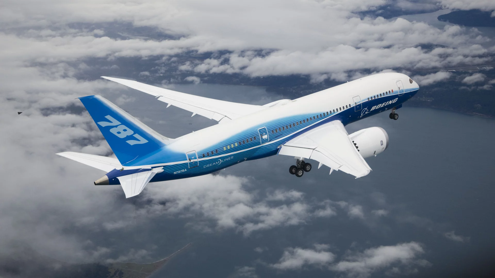 boeing, 787, dreamline, полёт, облака