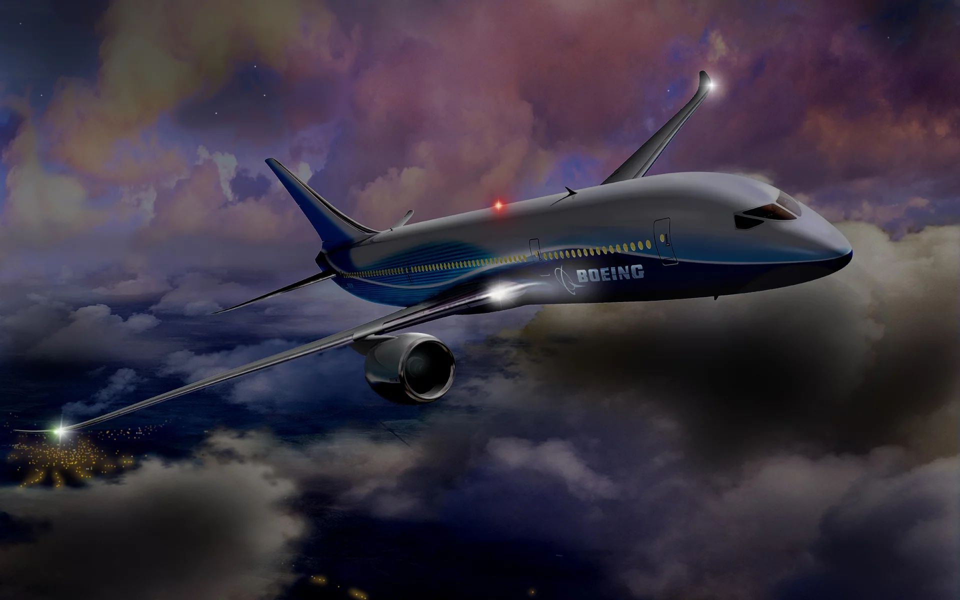 полёт, dreamline, 787, облака, boeing