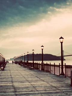 мост, пирс, море, тучи