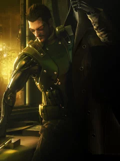 jensen, виски, adam, пистолет, робот, книги, deus ex, город, human revolution, плащ