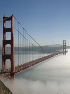 fog, sky, bridge
