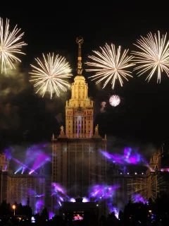 праздник, феерверк, город, ночь
